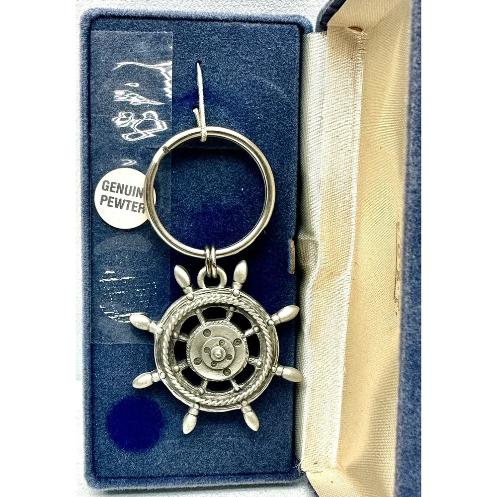 Vintage Keychain Steering Wheel‎ Maritime Nautical Pewter
